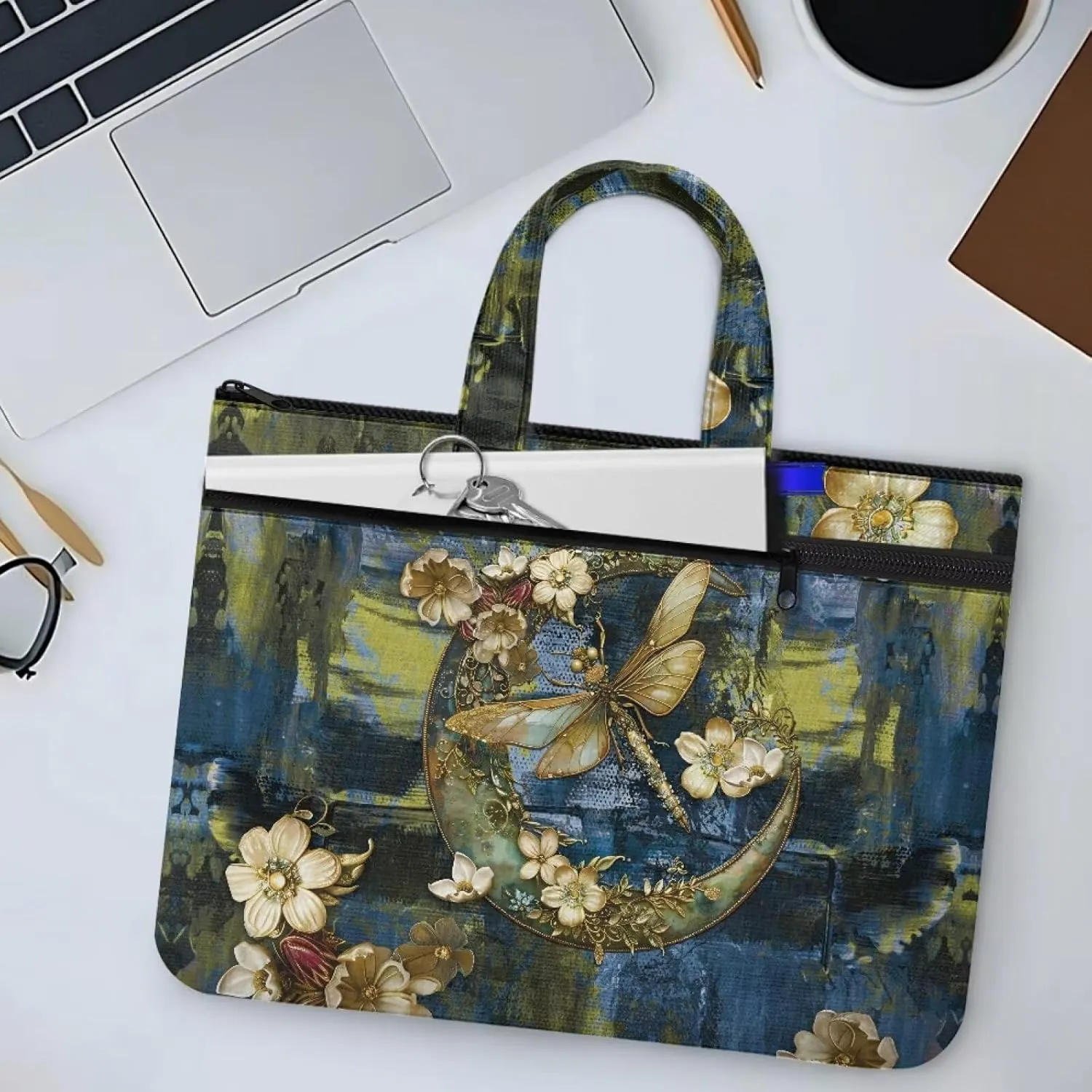 Canvas Document Bag Document Pouch with Zipper Large Double Pockets File Bag with Handle Portable Briefcase Canvas Tote Bag