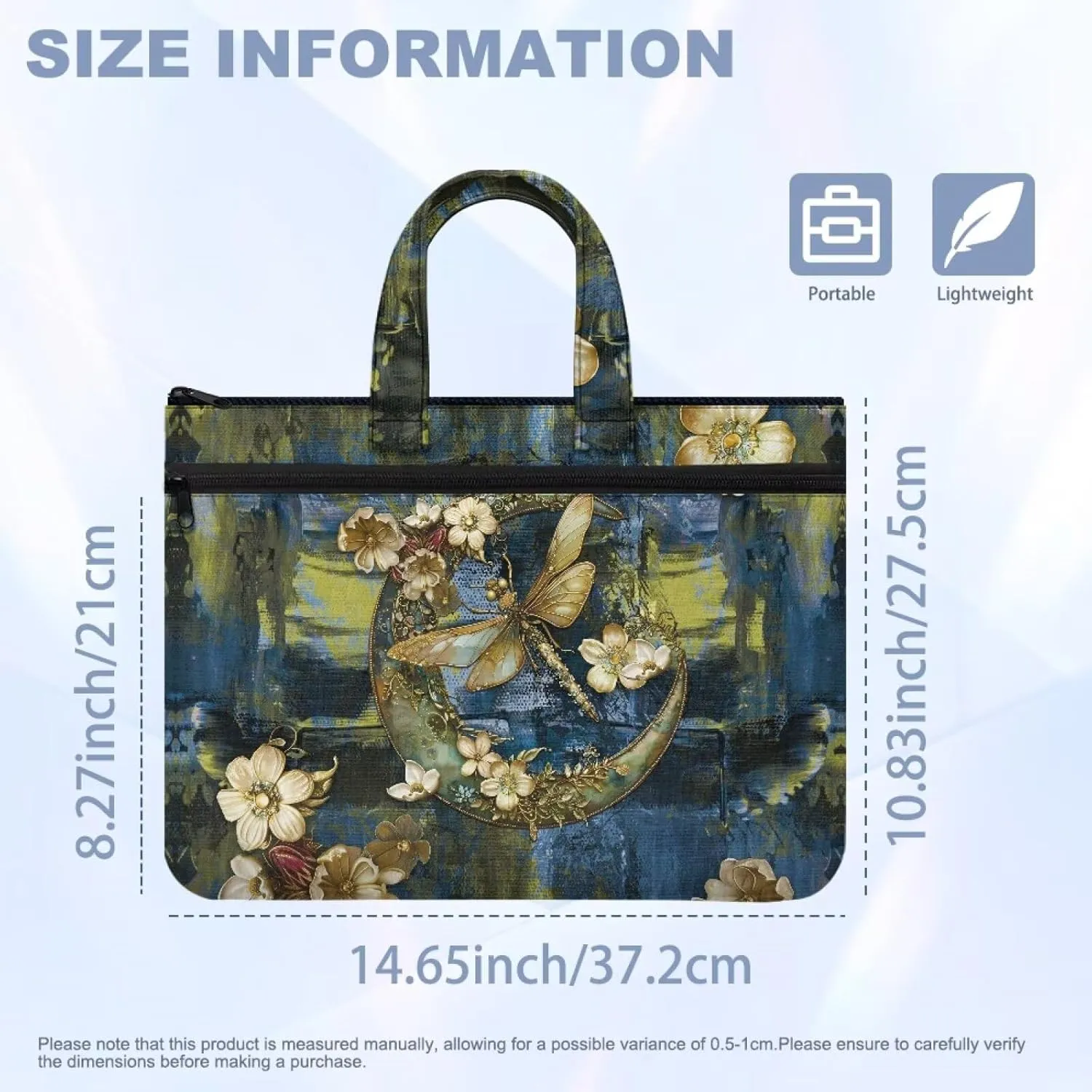 Canvas Document Bag Document Pouch with Zipper Large Double Pockets File Bag with Handle Portable Briefcase Canvas Tote Bag