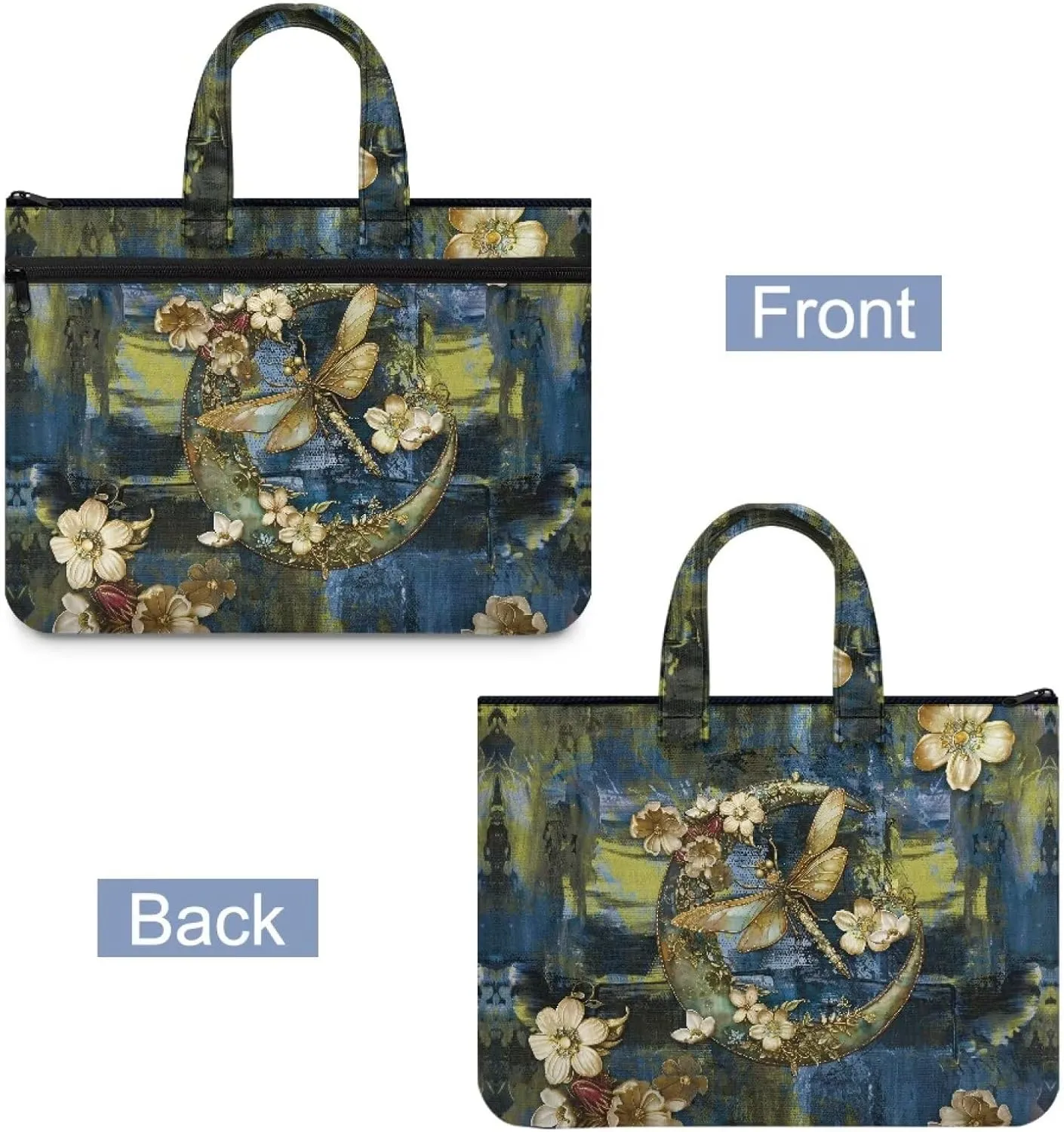 Canvas Document Bag Document Pouch with Zipper Large Double Pockets File Bag with Handle Portable Briefcase Canvas Tote Bag
