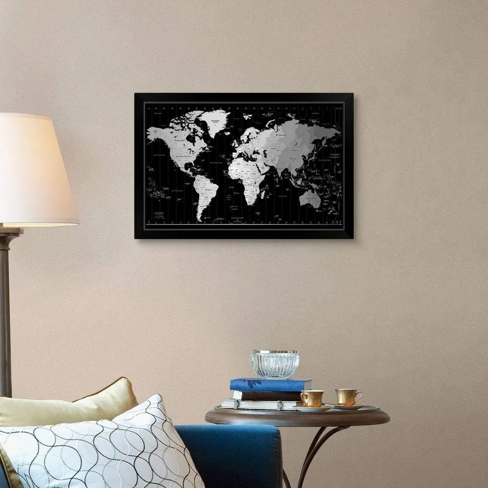 CANVAS ON DEMAND World Timezone map Black Framed Art Print, Map Artwork