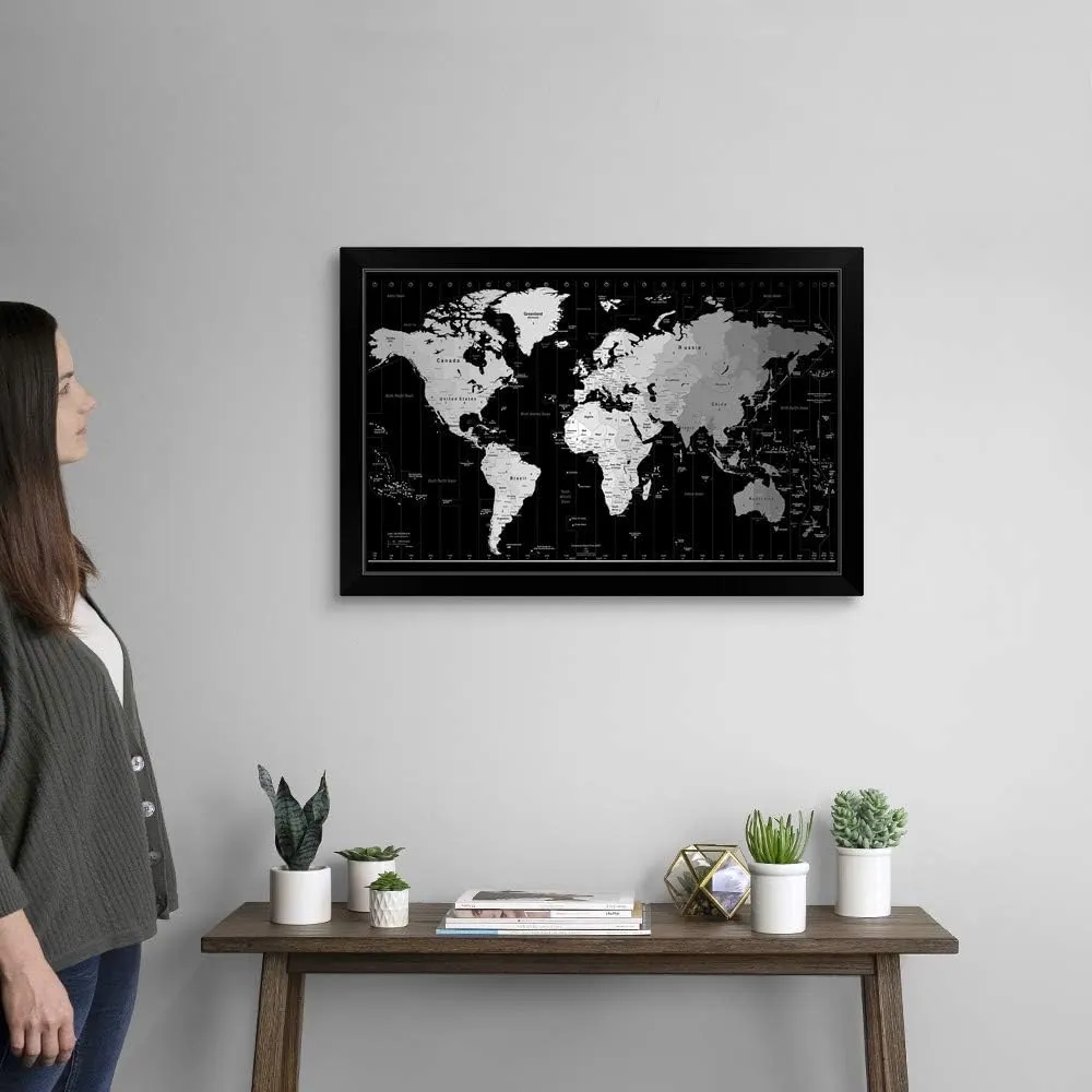 CANVAS ON DEMAND World Timezone map Black Framed Art Print, Map Artwork