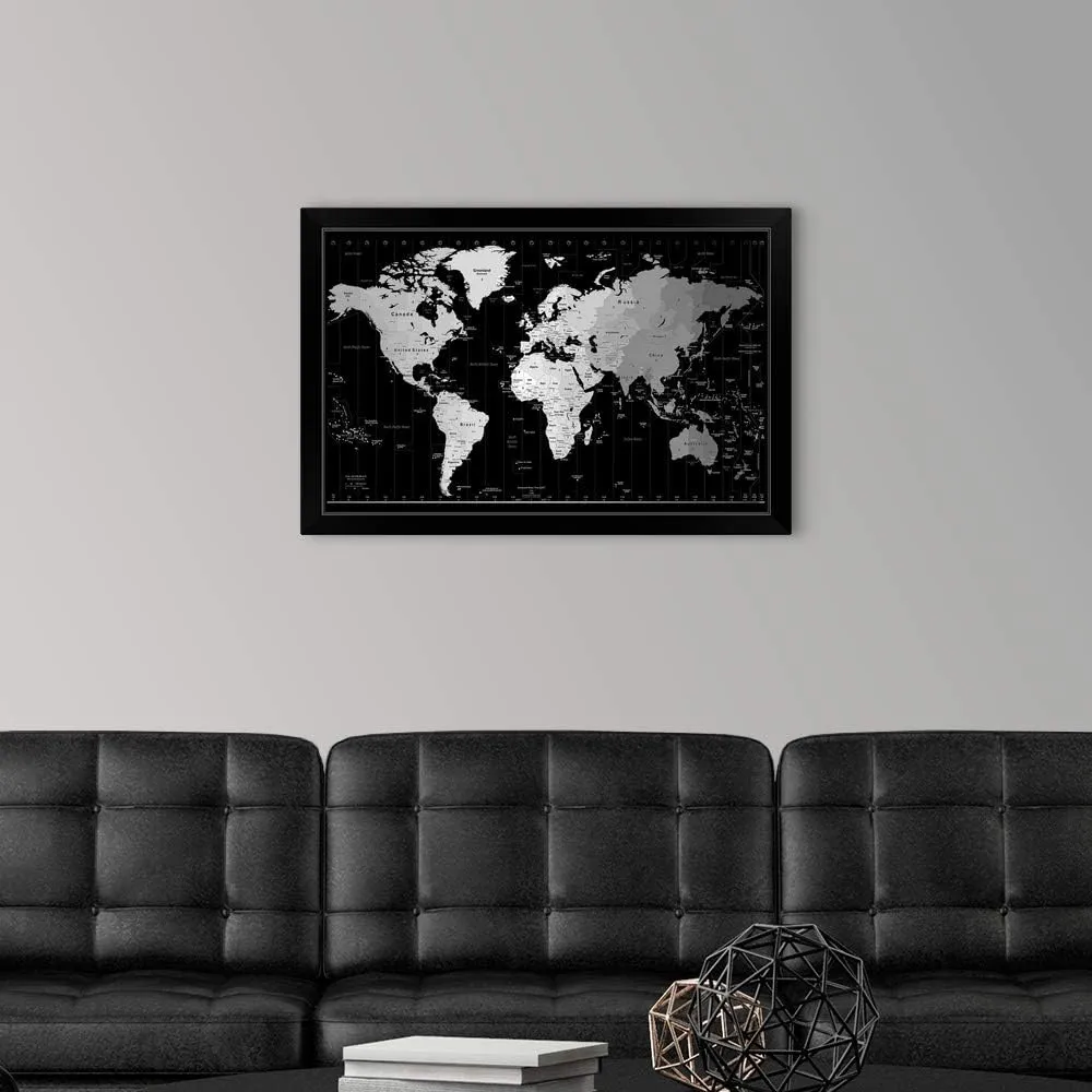 CANVAS ON DEMAND World Timezone map Black Framed Art Print, Map Artwork