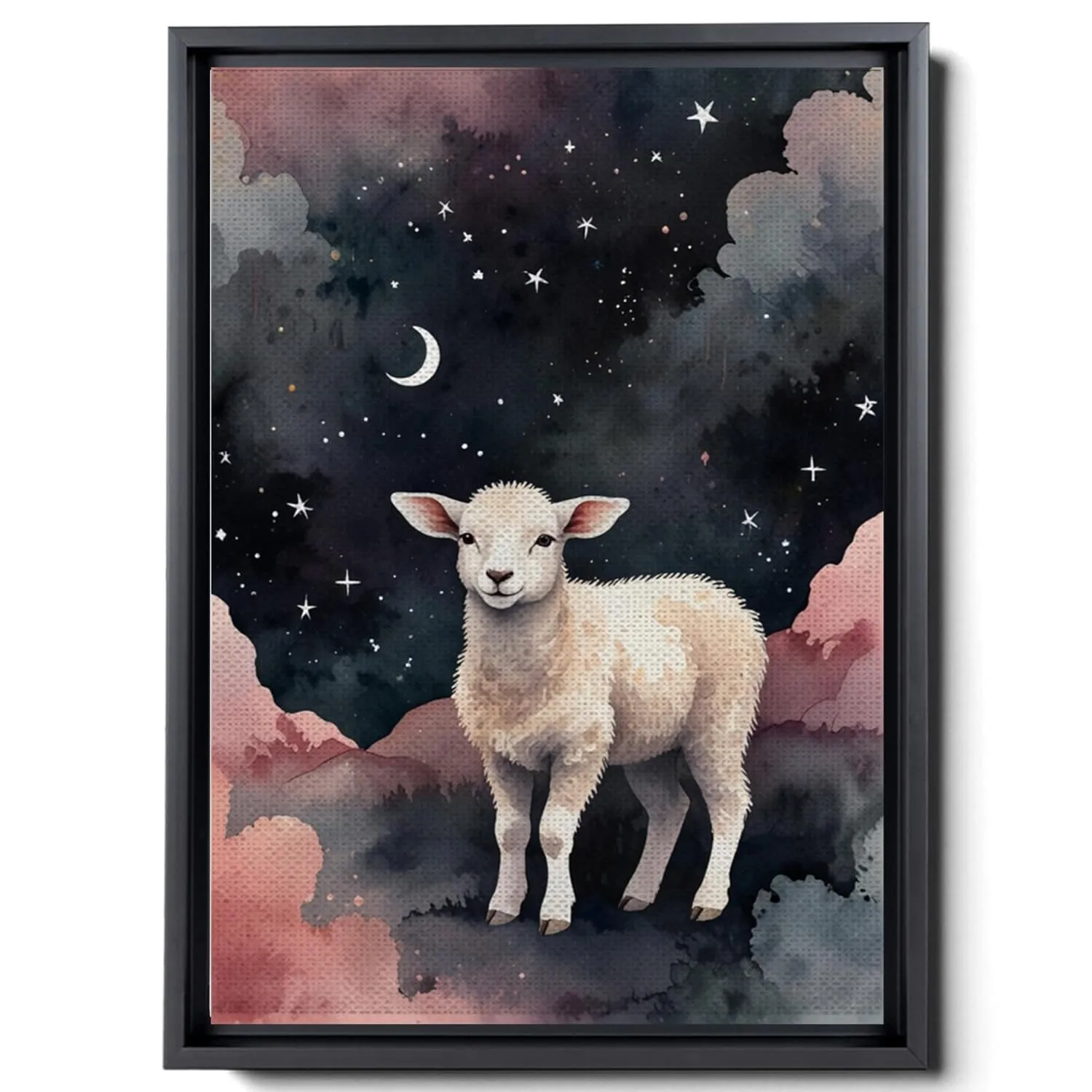 Canvas Print Baby Lamb Sleepy Sheep And Star Moon Gray Decor Decor Lambs Wall Art Sheep Moon And Cloud Wall Art Clouds Art Print Clouds Art Canvas, Decor