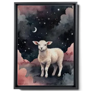 Canvas Print Baby Lamb Sleepy Sheep And Star Moon Gray Decor Decor Lambs Wall Art Sheep Moon And Cloud Wall Art Clouds Art Print Clouds Art Canvas, Decor