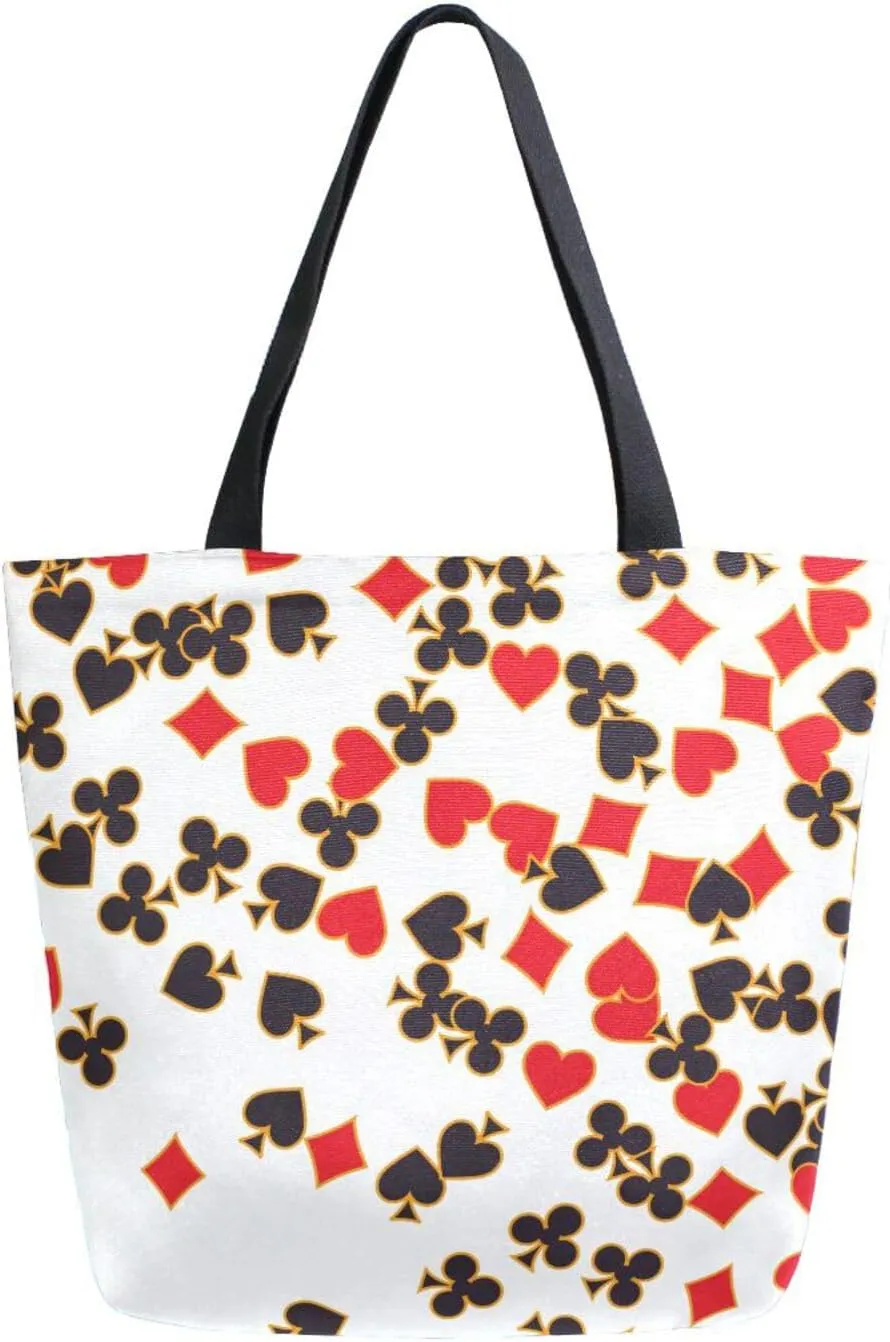 Canvas Tote Bag Chaotic Characters Playing Cards Women Shoulder Bag Reusable Grocery Bags Large Handbag Travel Shopping Bag for School Nursing Gift Outdoors