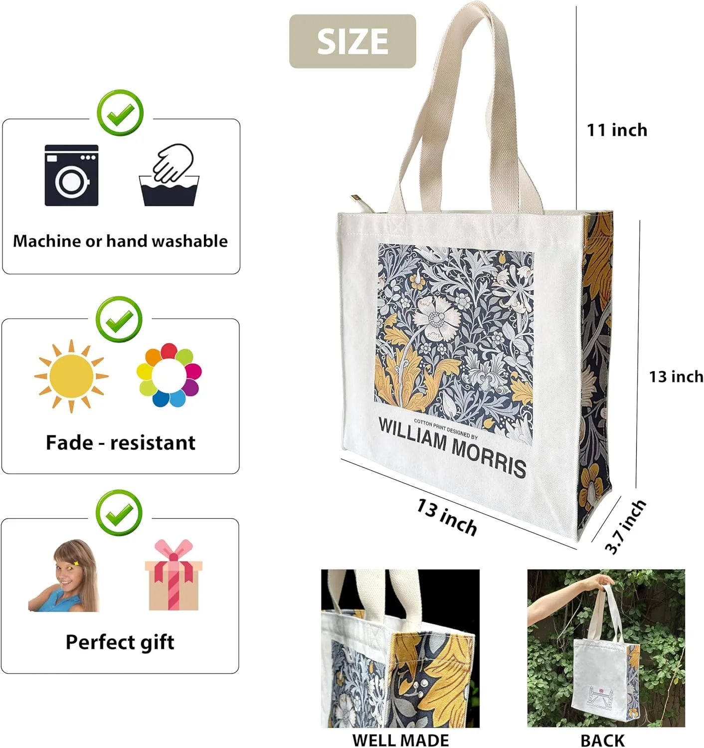 Canvas Tote Bag For Women With Zipper, Durable Portable Reusable Tote Canvas Bag, Tote Bag Aesthetic