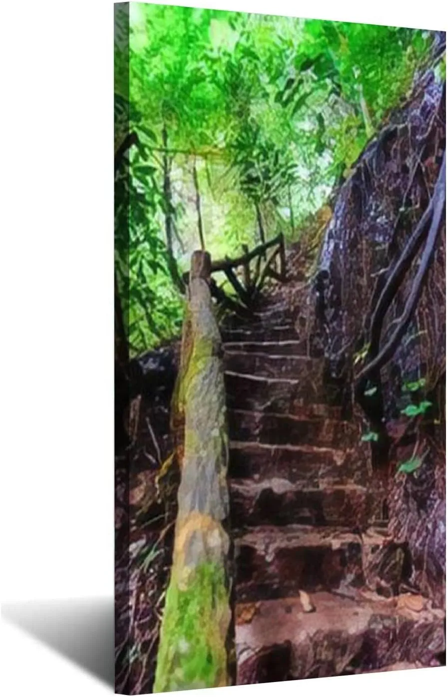 Canvas Wall Art Aesthetic for Living Room Bedroom Office old staircase in vietnam in the tropical forest Jungle trekking photo Poster Prints Large Size Home Decor Artwork 20 x 40 inch
