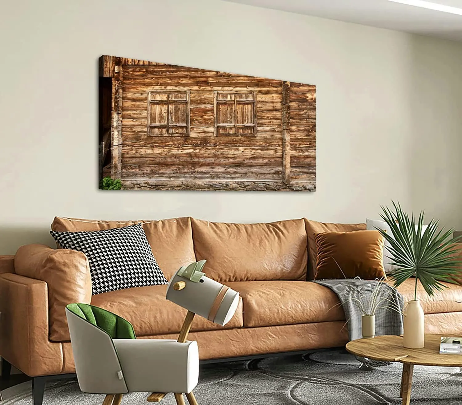 Canvas Wall Art for Living Room Bedroom Closed windows a wooden alpine cabin Big Large Wall Art Decor Framed Painting Wall Pictures Prints Artwork Office