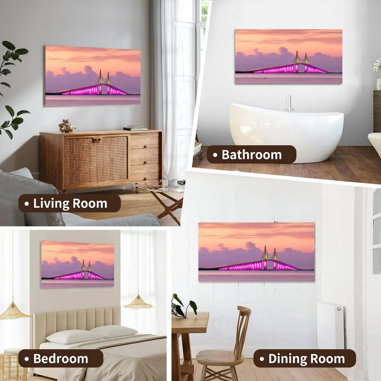 Canvas Wall Art for Living Room Bedroom Sunshine Skyway Bridge spanning the Lower Tampa Bay Big Large Wall Art Decor Framed Painting Wall Pictures Prints Artwork Office