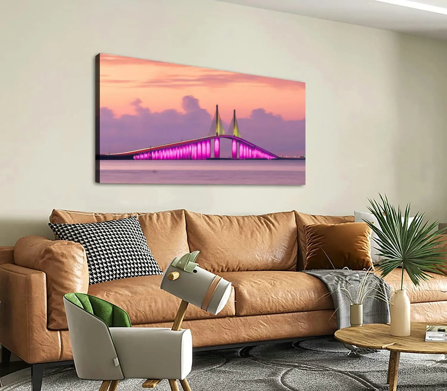 Canvas Wall Art for Living Room Bedroom Sunshine Skyway Bridge spanning the Lower Tampa Bay Big Large Wall Art Decor Framed Painting Wall Pictures Prints Artwork Office