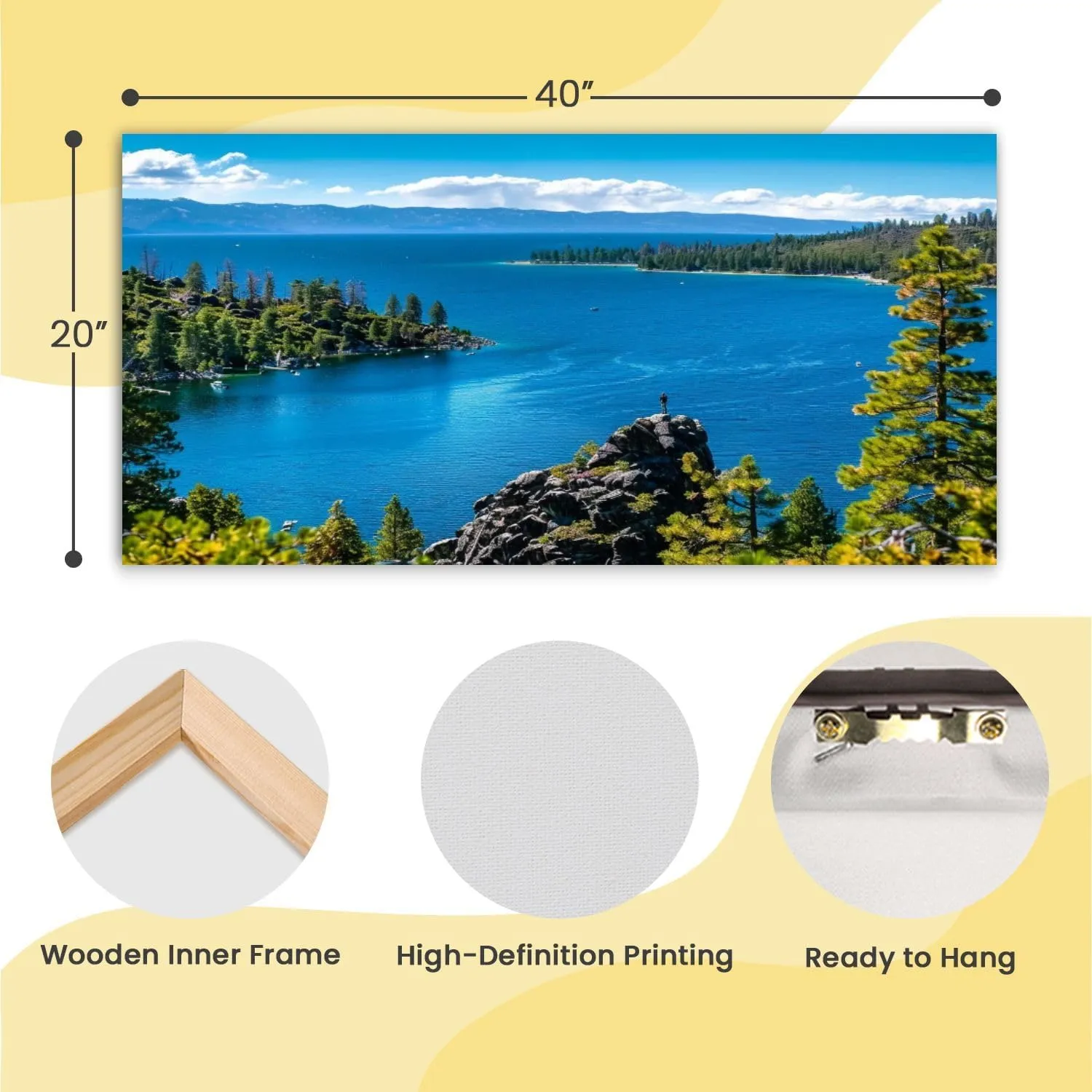 Canvas Wall Art Prints beautiful hike lake california exploration pictures Large Framed Wall Art Painting Artwork Poster Hanging Home Decor for Living Room Office Bathroom 20"x40"