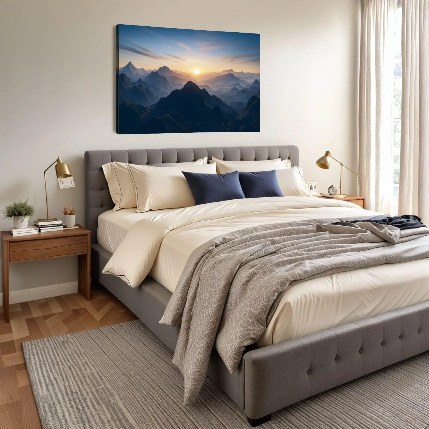 Canvas Wall Art Prints Picture Aerial view misty mountains sunrise Framed Large Size Artwork Wall Painting Home Decor for Living Room Bedroom Ready to Hang 24"x36"