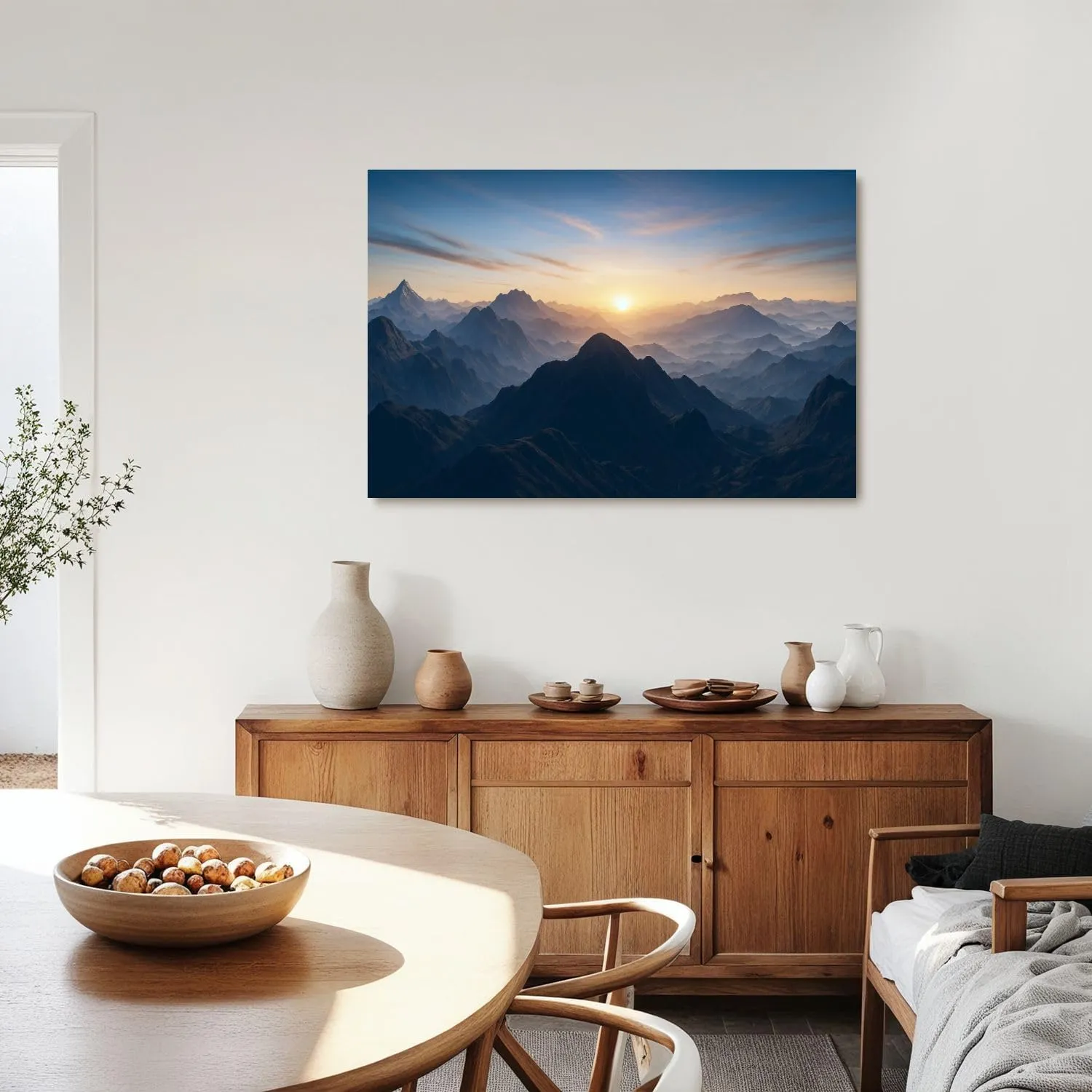 Canvas Wall Art Prints Picture Aerial view misty mountains sunrise Framed Large Size Artwork Wall Painting Home Decor for Living Room Bedroom Ready to Hang 24"x36"