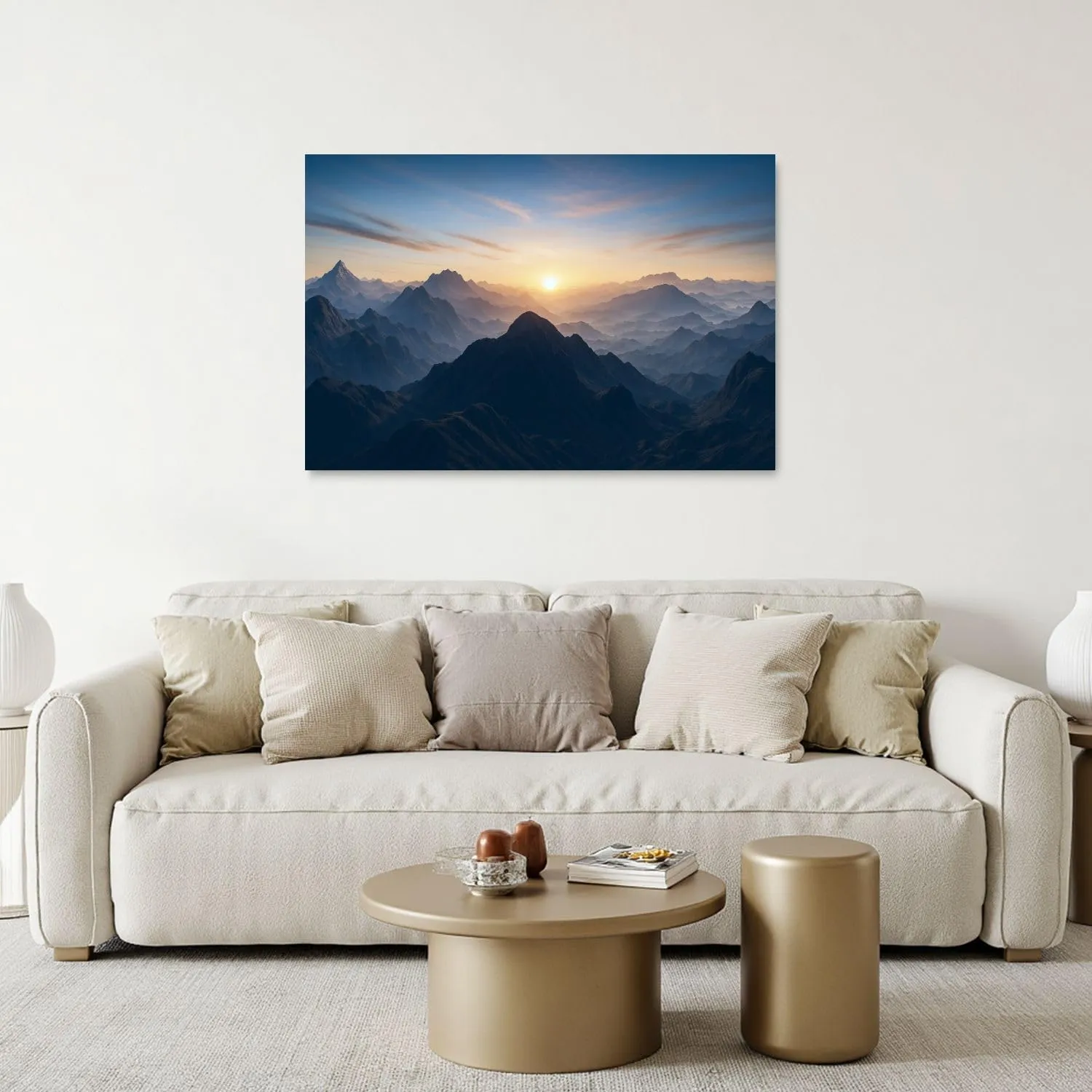 Canvas Wall Art Prints Picture Aerial view misty mountains sunrise Framed Large Size Artwork Wall Painting Home Decor for Living Room Bedroom Ready to Hang 24"x36"