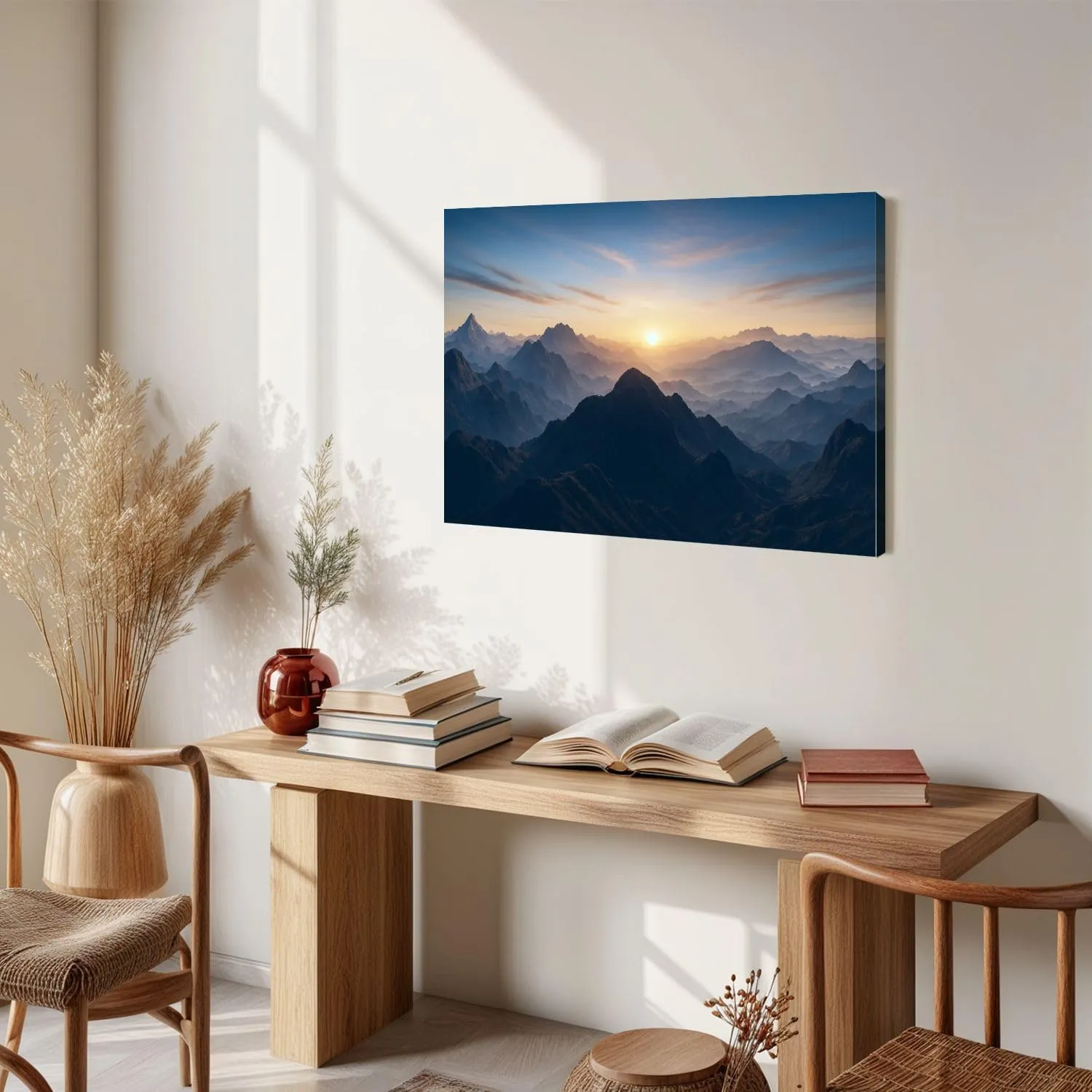 Canvas Wall Art Prints Picture Aerial view misty mountains sunrise Framed Large Size Artwork Wall Painting Home Decor for Living Room Bedroom Ready to Hang 24"x36"
