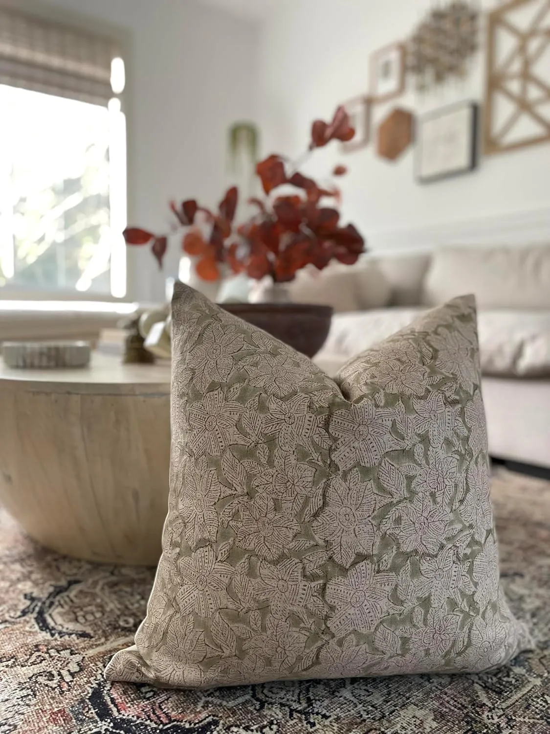 Canyon Theory Hand Block Print Pure Linen 20x20 Inch Throw Pillow Cover: Handmade Vintage Cushion Cover (Jura)