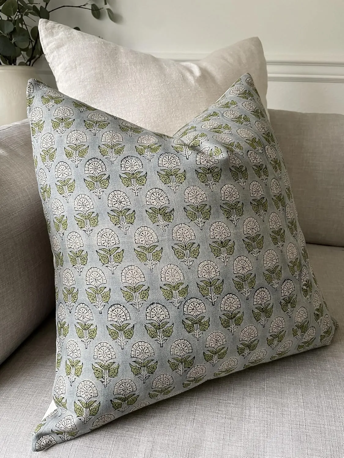 Canyon Theory Hand Block Print Pure Linen 20x20 Inch Throw Pillow Cover: Handmade Vintage Cushion Cover (Sawyer)