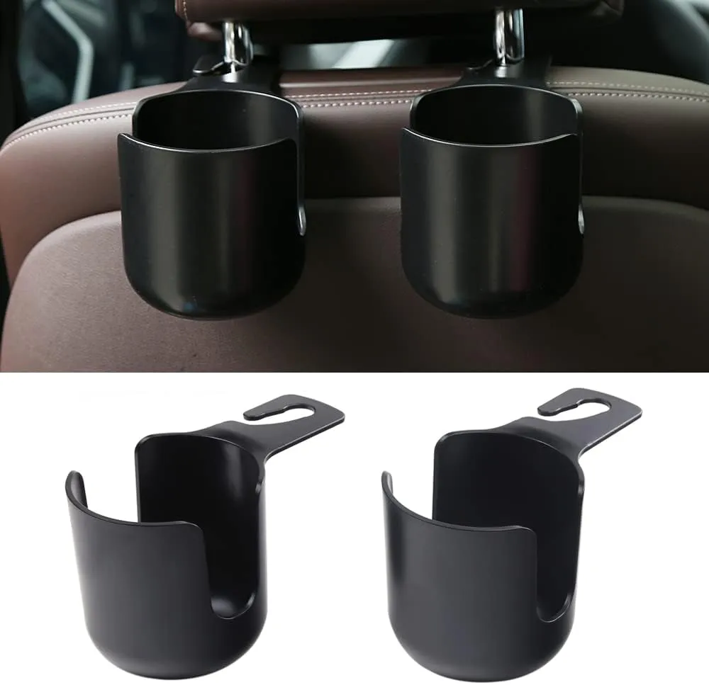 Car Seat Headrest Hook Organizer with Cup Holder - Universal Vehicle Storage Hanger for Handbags, Groceries, Backseat Organizer, Car Accessories Fit All Cars(Black)