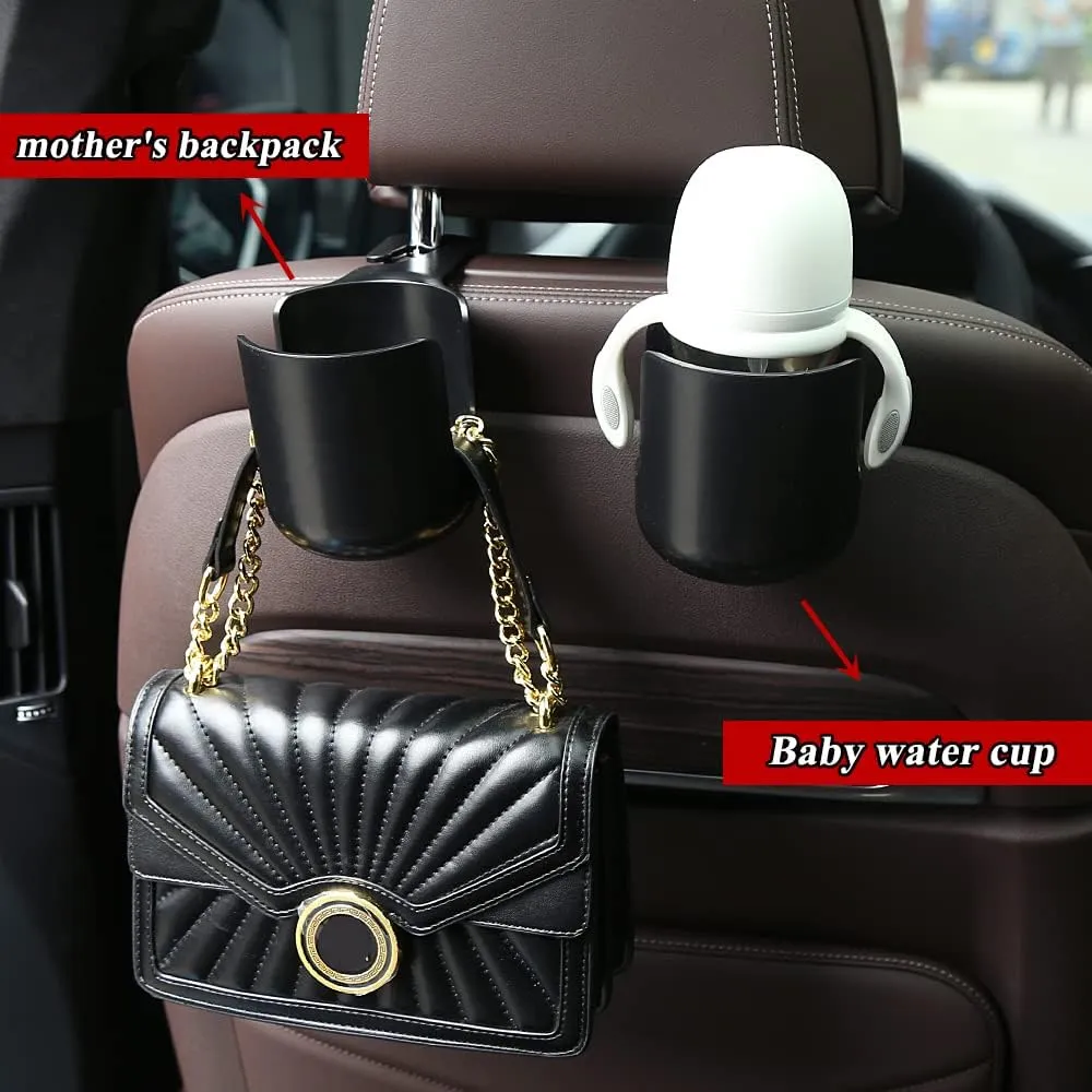 Car Seat Headrest Hook Organizer with Cup Holder - Universal Vehicle Storage Hanger for Handbags, Groceries, Backseat Organizer, Car Accessories Fit All Cars(Black)