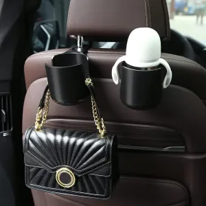 Car Seat Headrest Hook Organizer with Cup Holder - Universal Vehicle Storage Hanger for Handbags, Groceries, Backseat Organizer, Car Accessories Fit All Cars(Black)
