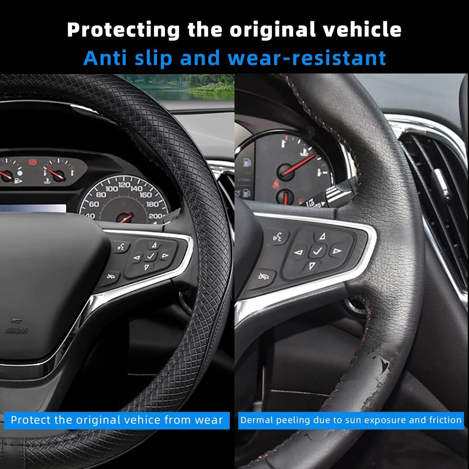 Car Steering Wheel Cover for GMC for Sierra Acadia Enyon Yukon, Automative Accessories for GMC, Premium Leather, Sporty Design, Black