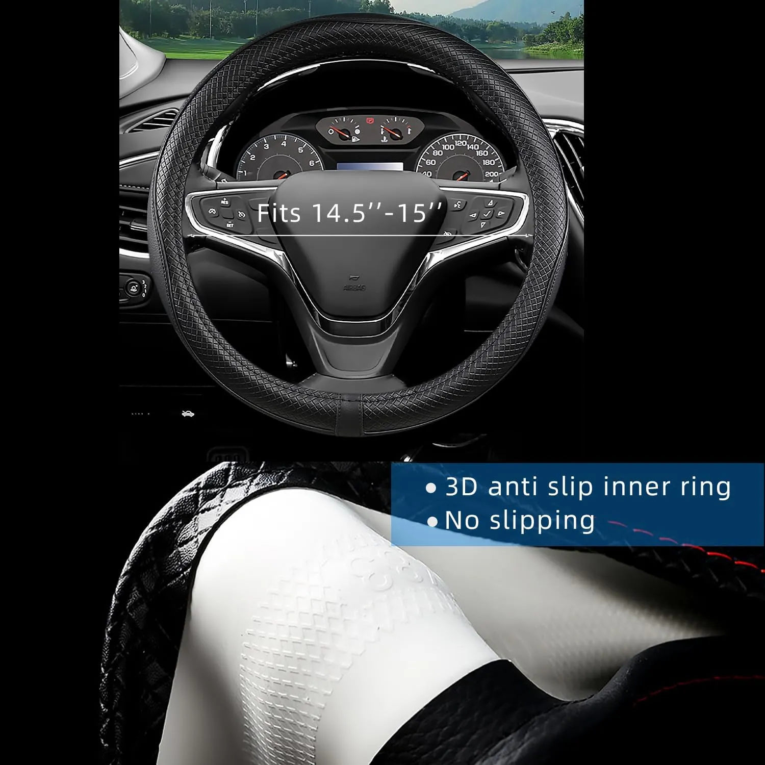 Car Steering Wheel Cover for GMC for Sierra Acadia Enyon Yukon, Automative Accessories for GMC, Premium Leather, Sporty Design, Black