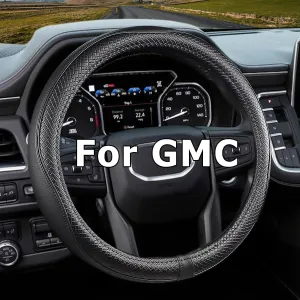 Car Steering Wheel Cover for GMC for Sierra Acadia Enyon Yukon, Automative Accessories for GMC, Premium Leather, Sporty Design, Black