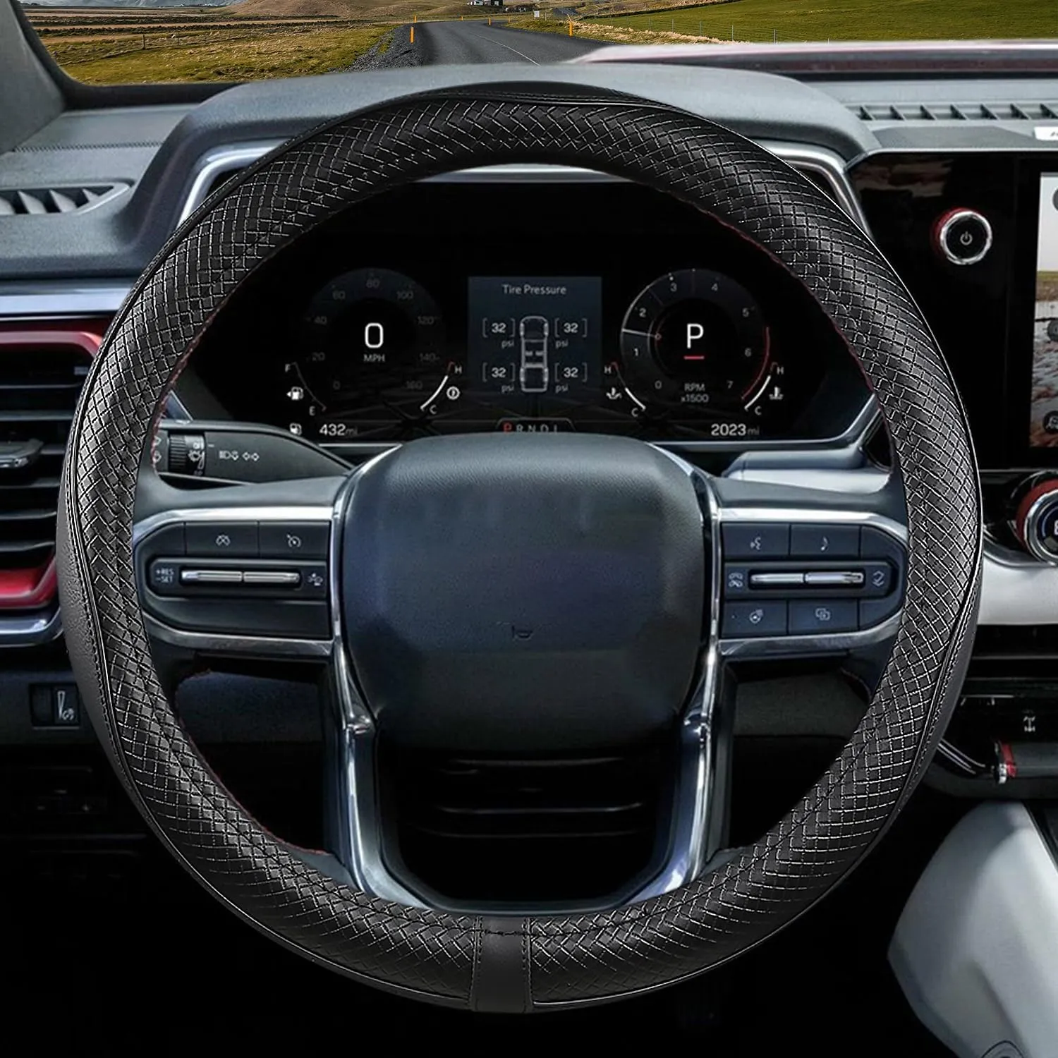 Car Steering Wheel Cover for GMC for Sierra Acadia Enyon Yukon, Automative Accessories for GMC, Premium Leather, Sporty Design, Black