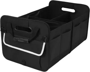 Car Suv Trunk Organizer,Sturdy Car Storage Organizer for Accessories,Tools,Sundries.Upgraded 4 Carrying Handles,72L,Foldable,Waterproof,Multi Compartment,2 Straps for Fixation(Black)
