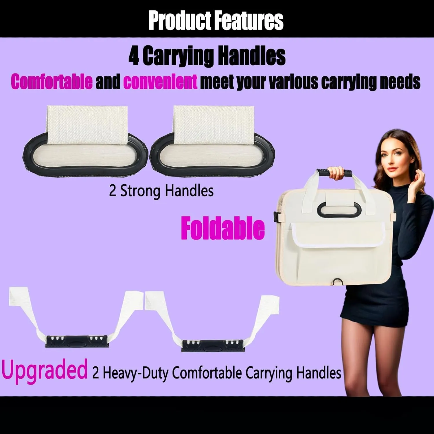 Car Suv Trunk Organizer,Sturdy Storage Organizer for Car Accessories,Tools,Sundries.Upgraded 4 Carrying Handles,72L,Foldable,Waterproof,Multi Compartment,2 Straps for Fixation (Beige)