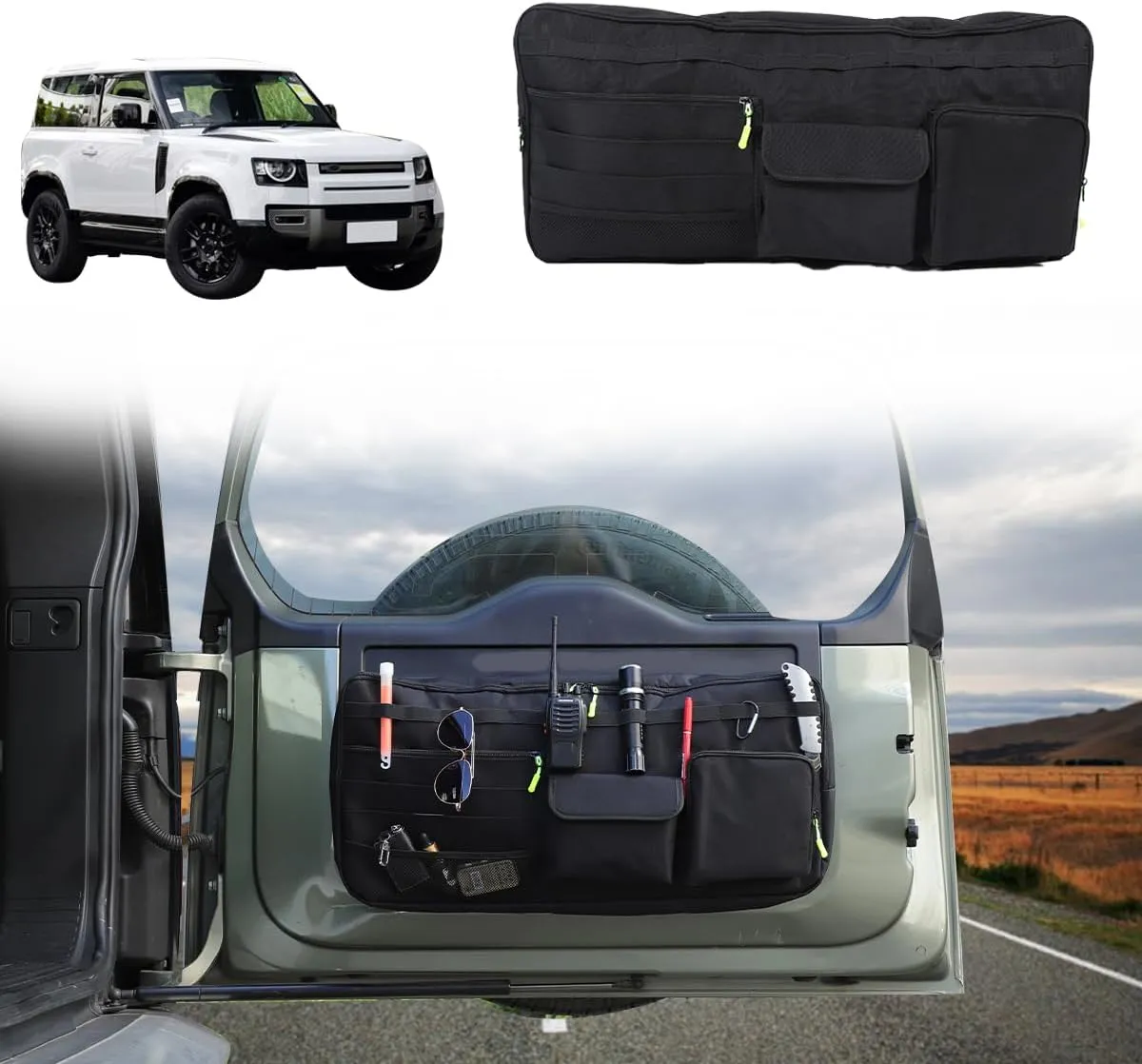 Car Tailgate Storage Bag Compatible with Land Rover Defender 90 110 130 2020-2025 Back Door Panel Storage Pockets Box Multi-Compartment Oxford Cloth,Rear Door Tool Kit Organizer Storage Pockets