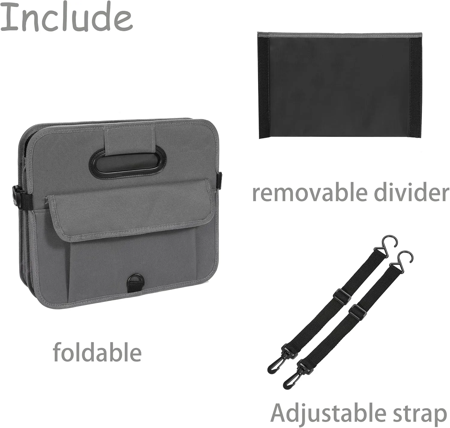 Car Trunk Organizer Car Storage Organizer Collapsible Multi Compartment Car Organizer Adjustable Straps Car Organizer for SUV(Gray)