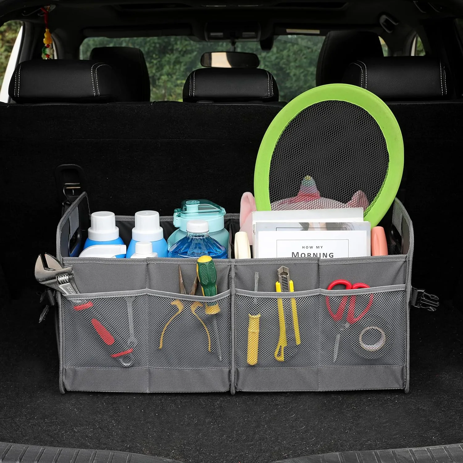 Car Trunk Organizer Car Storage Organizer Collapsible Multi Compartment Car Organizer Adjustable Straps Car Organizer for SUV(Gray)