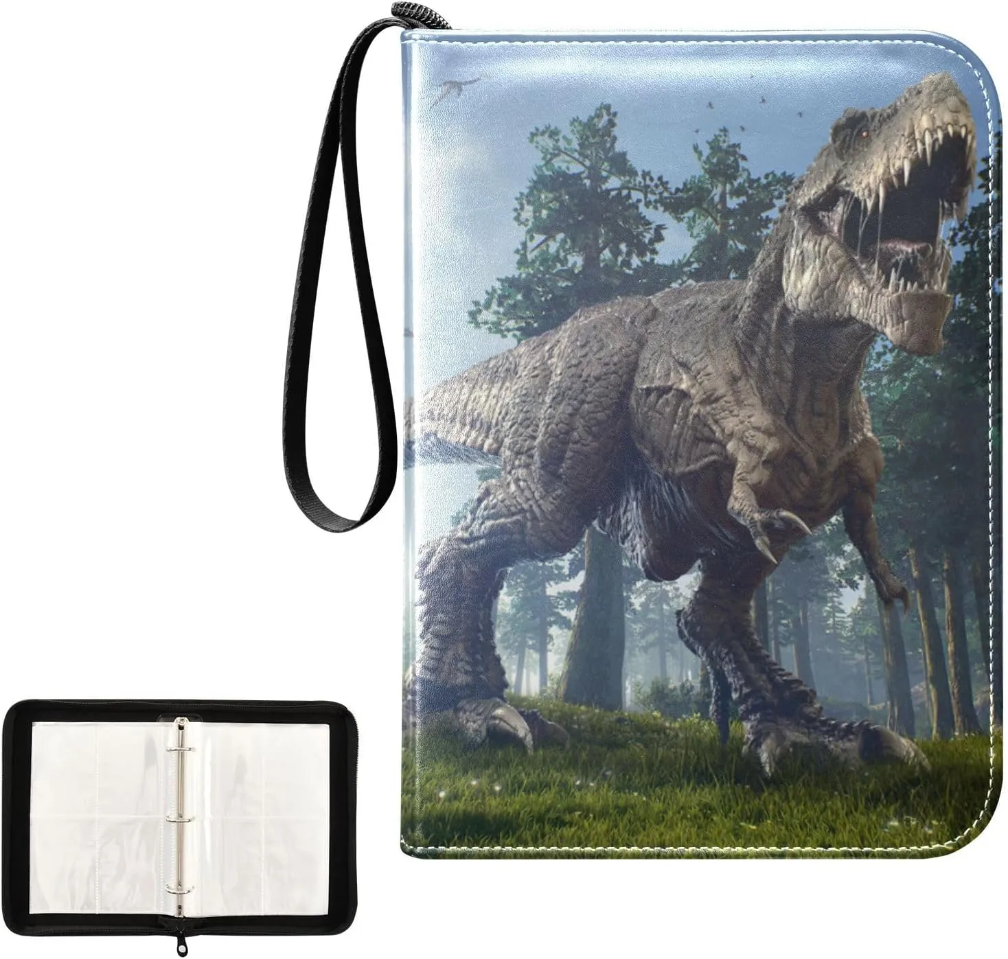 Card Binder 4 Pocket, Trading Card Binder Holder Fits 400 Cards with 50 Sleeves, Card Collection Binder Album Book Holder for Baseball Football Games Cards, Dinosaur