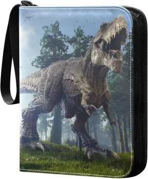 Card Binder 4 Pocket, Trading Card Binder Holder Fits 400 Cards with 50 Sleeves, Card Collection Binder Album Book Holder for Baseball Football Games Cards, Dinosaur