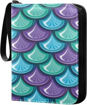 Card Binder 4 Pocket, Trading Card Binder Holder Fits 400 Cards with 50 Sleeves, Card Collection Binder Album Book Holder for Baseball Football Games Cards, Fish Scales