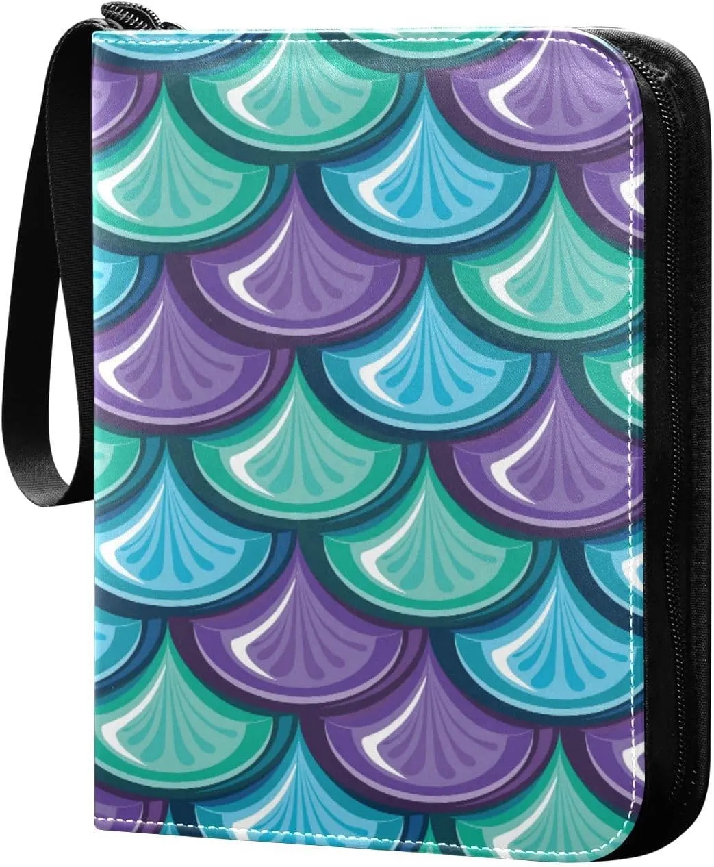 Card Binder 4 Pocket, Trading Card Binder Holder Fits 400 Cards with 50 Sleeves, Card Collection Binder Album Book Holder for Baseball Football Games Cards, Fish Scales