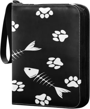 Card Binder 4-Pocket, Trading Card Binder Holder Fits 400 Cards with 50 Sleeves, Card Collection Binder Album Book Holder for Baseball Football Games Cards, Fish Skeleton