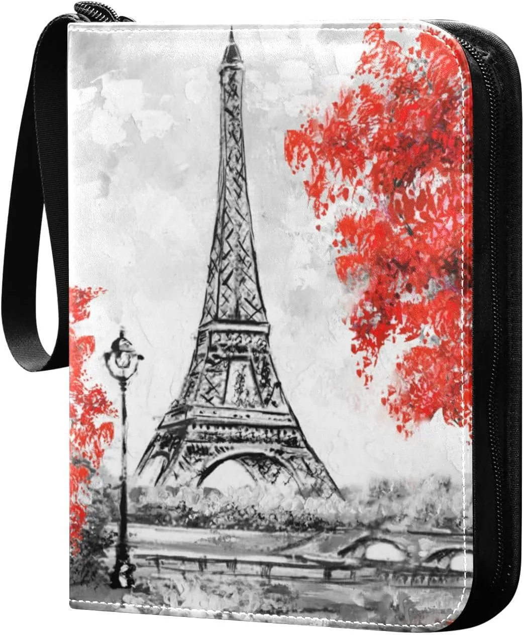 Card Binder 4 Pocket, Trading Card Binder Holder Fits 400 Cards with 50 Sleeves, Card Collection Binder Album Book Holder for Baseball Football Games Cards, Oil Painting Eiffel Tower