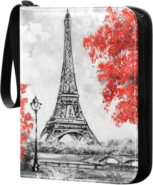 Card Binder 4 Pocket, Trading Card Binder Holder Fits 400 Cards with 50 Sleeves, Card Collection Binder Album Book Holder for Baseball Football Games Cards, Oil Painting Eiffel Tower