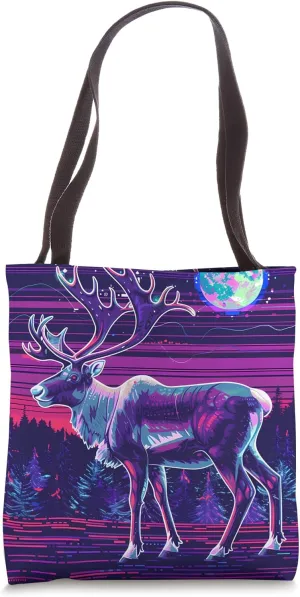 Caribou Synthwave Animal Wildlife Pattern Tote Bag