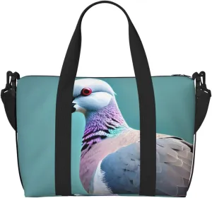 Cartoon Pigeon 4 Print Tote Crossbody Travel Bag with Zip Casual Handbag for Weekend Trips and Gym Shopping, Black, One Size, Travel Tote