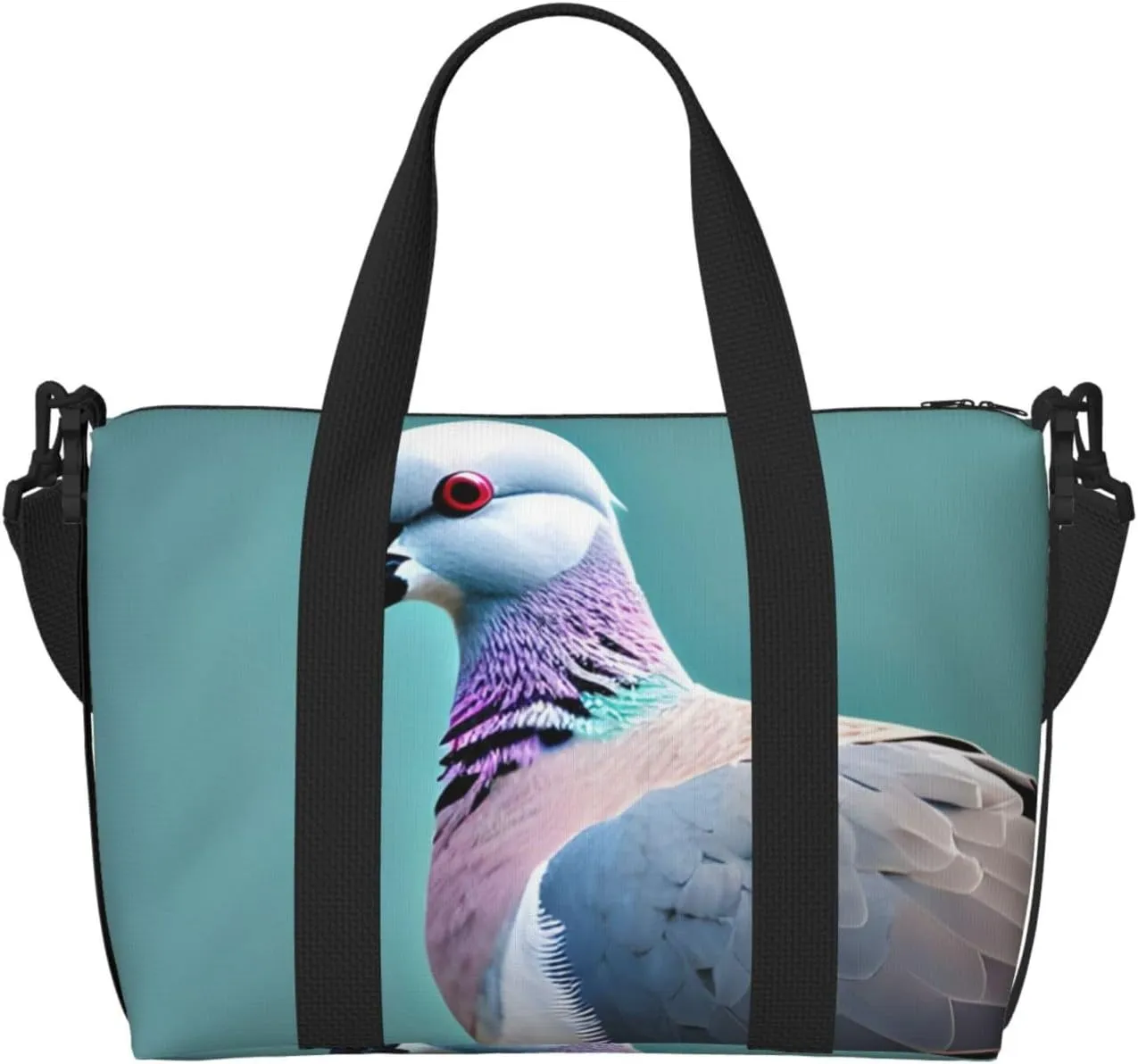Cartoon Pigeon 4 Print Tote Crossbody Travel Bag with Zip Casual Handbag for Weekend Trips and Gym Shopping, Black, One Size, Travel Tote