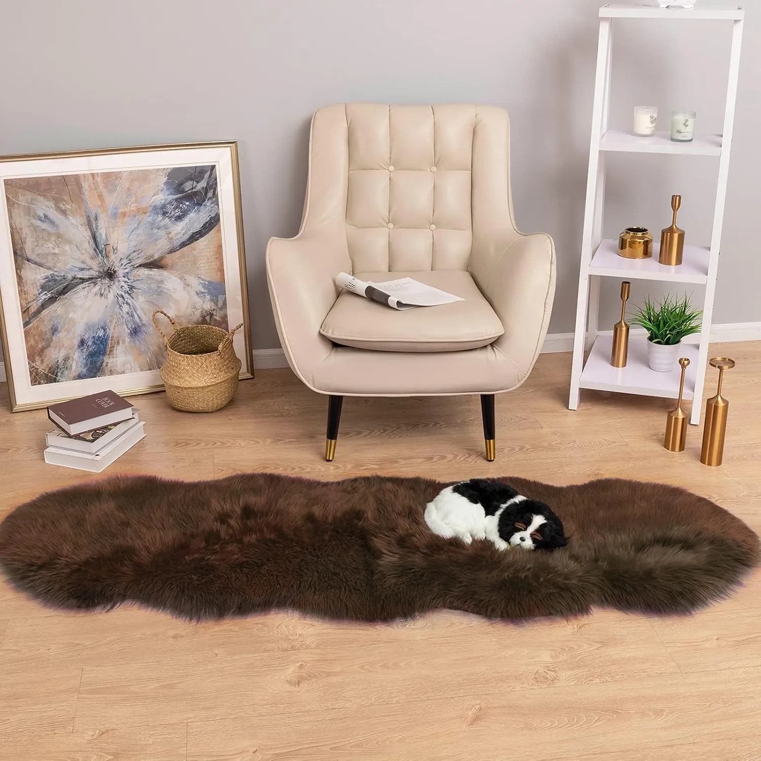 Carvapet Luxury Soft Faux Sheepskin Couch Seat Cushion Fake Fur Area Rugs for Bedroom and Living Room Runner, 2ft x 6ft, Brown