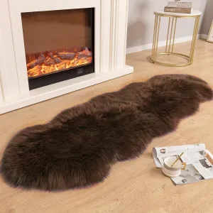Carvapet Luxury Soft Faux Sheepskin Couch Seat Cushion Fake Fur Area Rugs for Bedroom and Living Room Runner, 2ft x 6ft, Brown