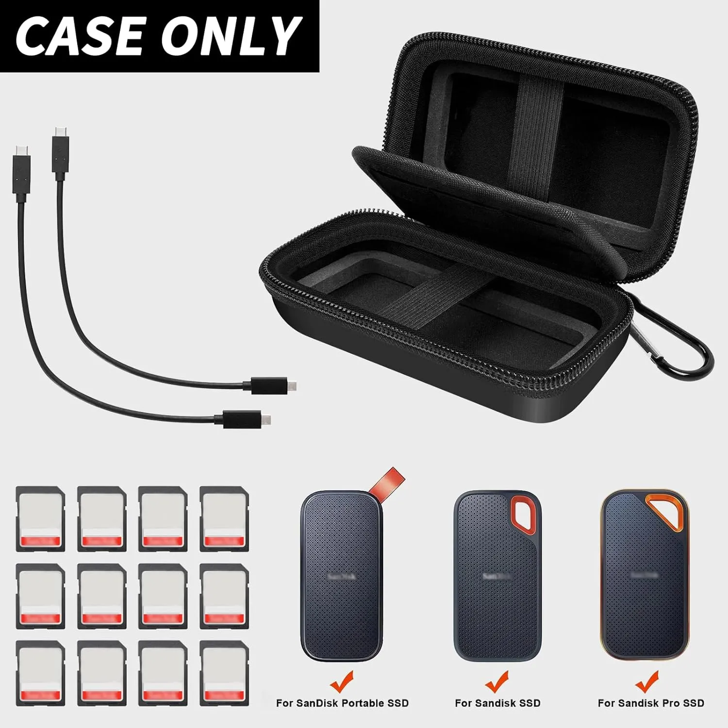Case Compatible with SanDisk Extreme Pro/for SanDisk Portable SSD 1TB 2TB 4TB 500GB External Solid State Drive, Travel Storage Holder Bag for 2 SSD and Memory Card SD Card - Black (Box Only)