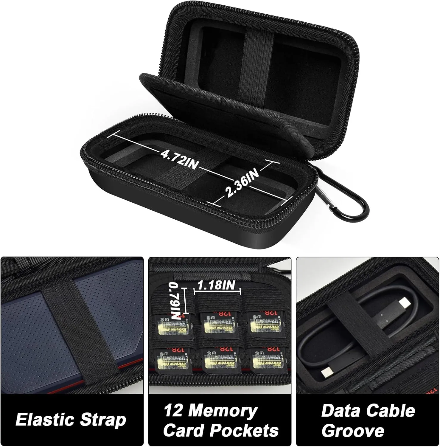 Case Compatible with SanDisk Extreme Pro/for SanDisk Portable SSD 1TB 2TB 4TB 500GB External Solid State Drive, Travel Storage Holder Bag for 2 SSD and Memory Card SD Card - Black (Box Only)