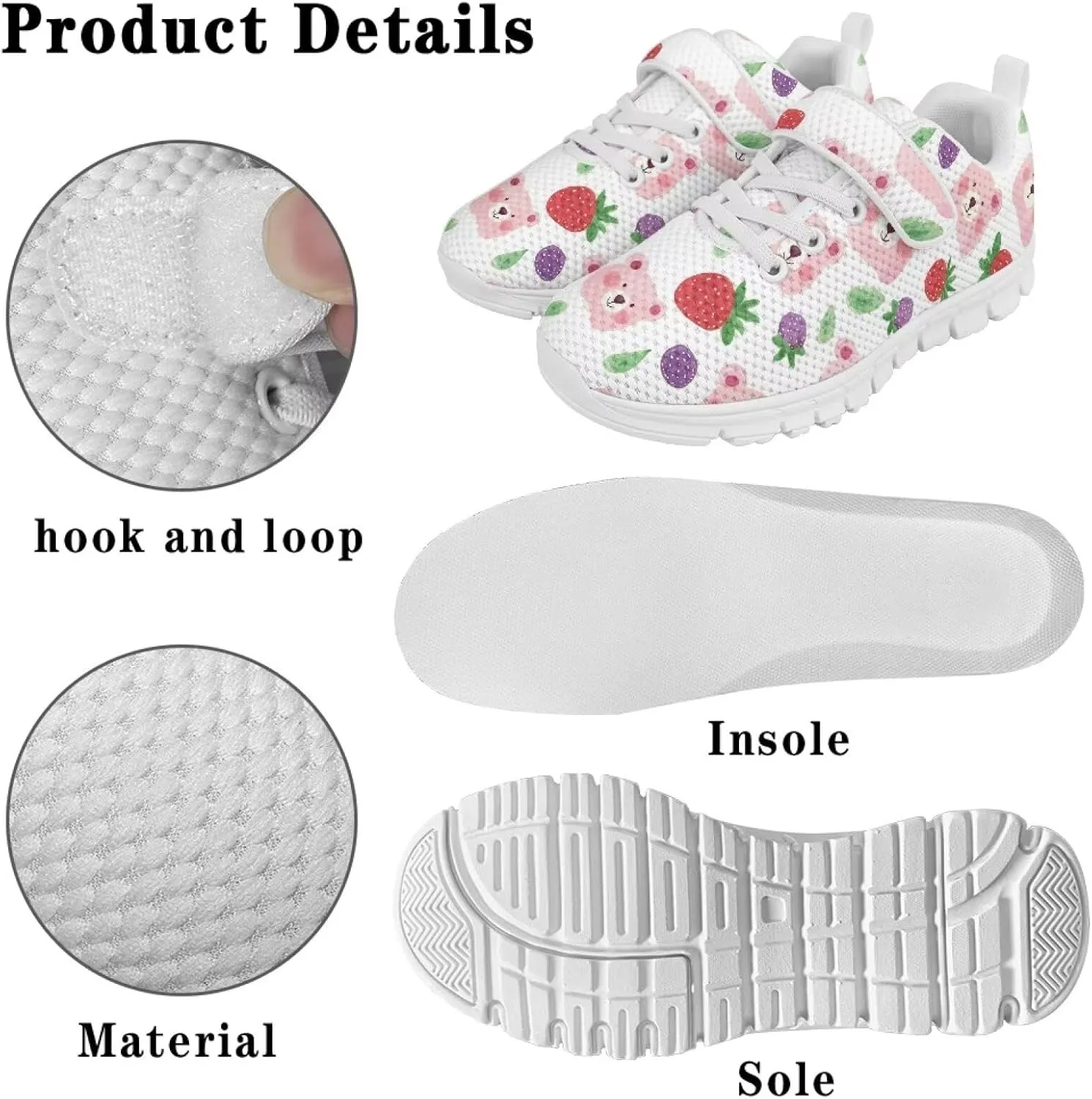 Casual House Shoes Lightweight Anti-Skid Sneakers Boys Girls Breathable Single Buckle Mesh Shoes for Athletic US 11-15 White Sole