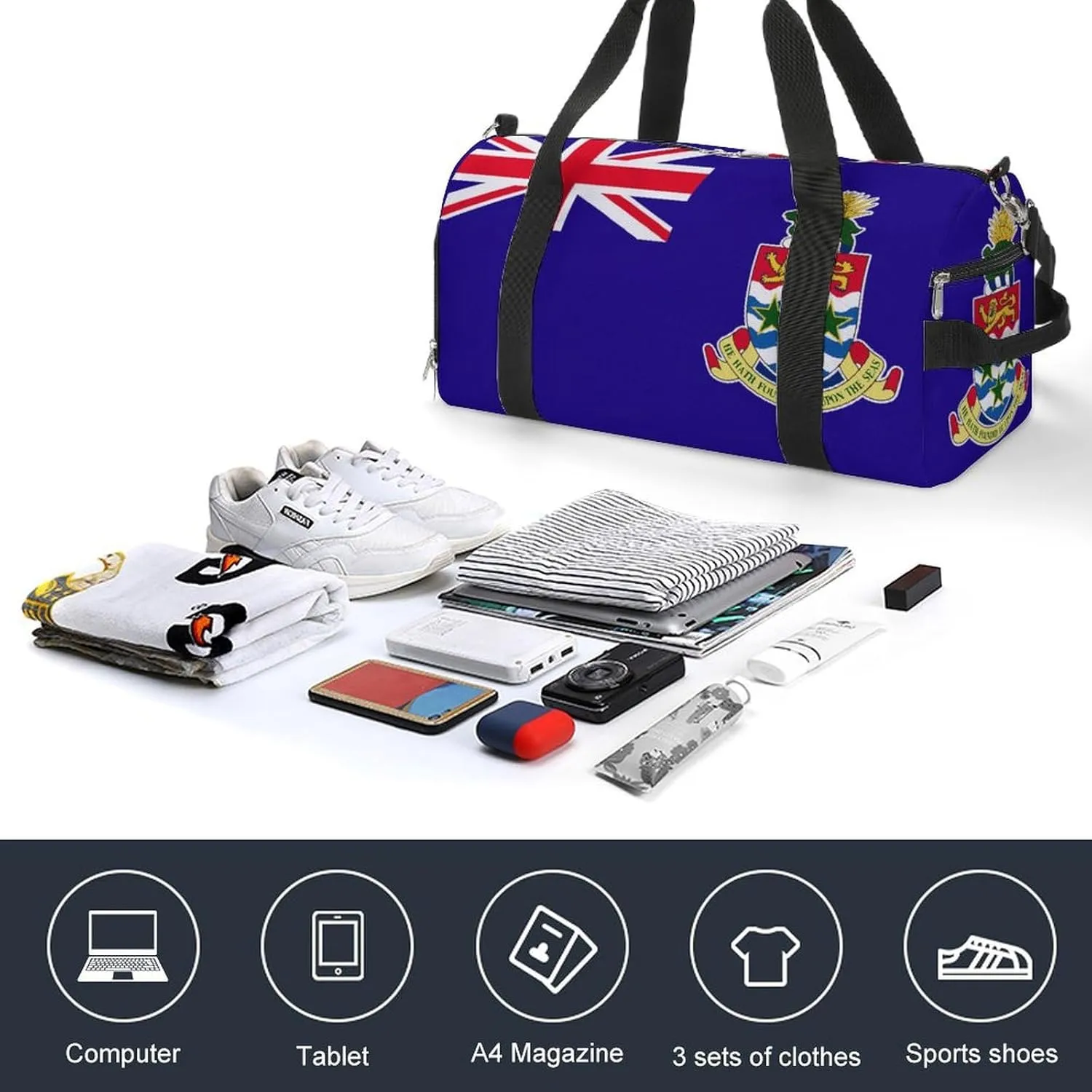 Cayman Lslands Flag Duffel for Men Women with Shoe Compartment and Wet Pocket