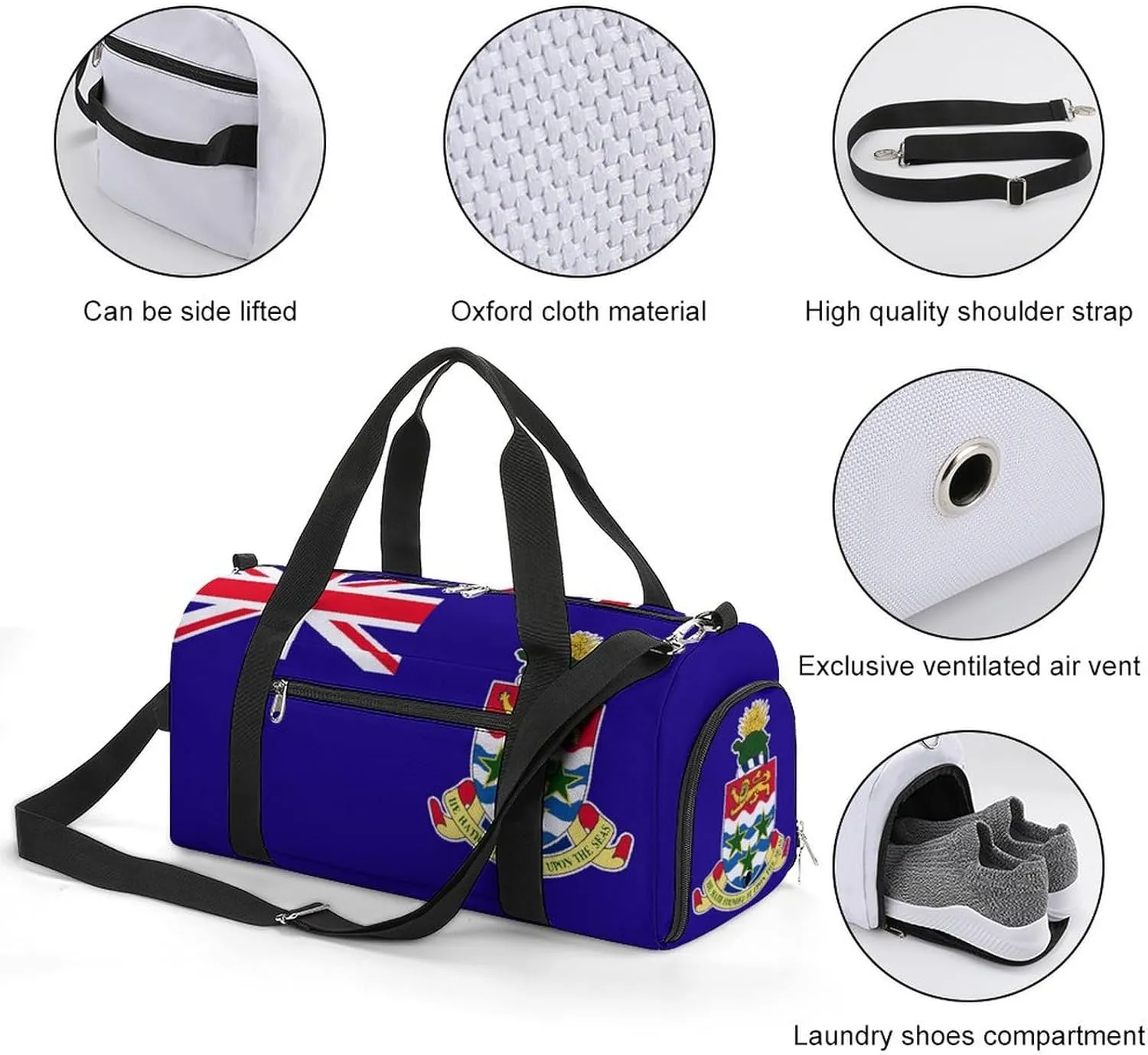 Cayman Lslands Flag Duffel for Men Women with Shoe Compartment and Wet Pocket